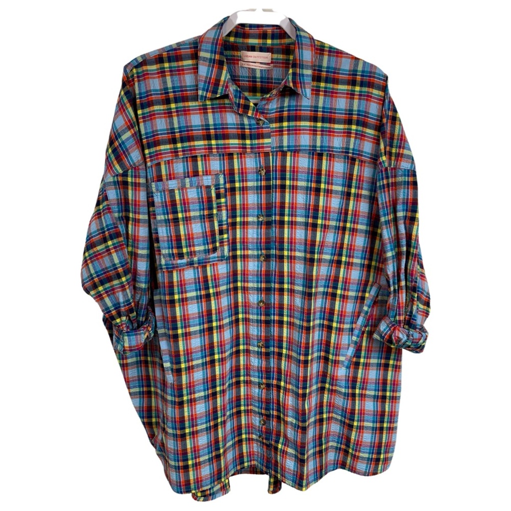 Urban Oufitters Slouchy Plaid Seersucker Shirt S Oversized Multicolored - Picture 3 of 13